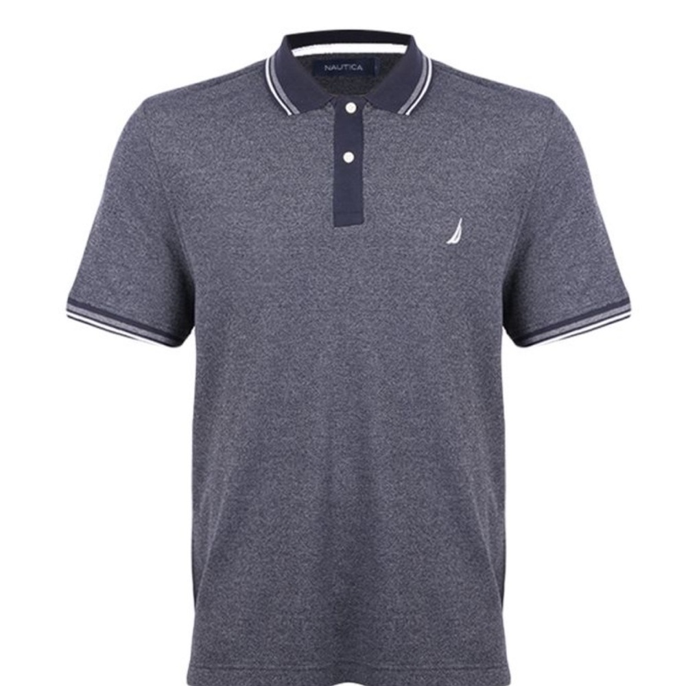 Nautica Men's Navy Blue Polo Shirt, Business Casual Collared Dress Shirt